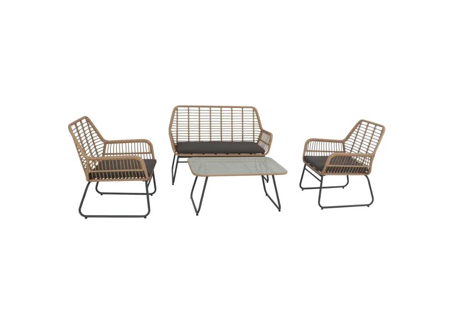 4-Piece Kingstown Rattan Outdoor Patio Conversation Set with Cushions