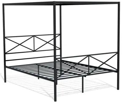 East West Furniture GEQCBLK Glendale Platform Bed Frame with Modern Style Headboard and Footboard - Canopy Metal Frame in Powder Coating Black