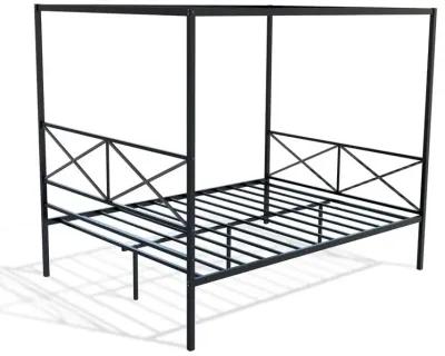 East West Furniture GEQCBLK Glendale Platform Bed Frame with Modern Style Headboard and Footboard - Canopy Metal Frame in Powder Coating Black