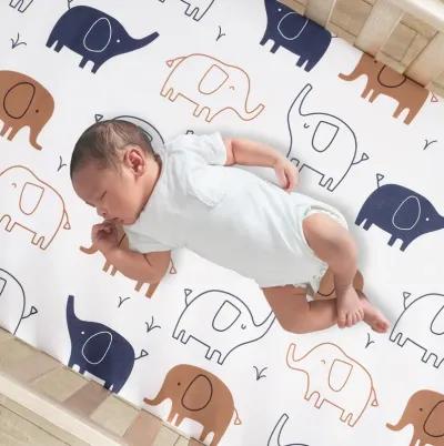 Lambs & Ivy Playful Elephant 100% Cotton White/Blue Baby Fitted Crib Sheet