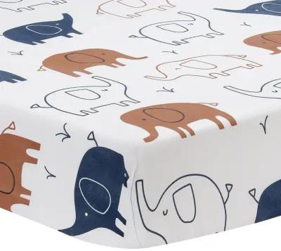 Lambs & Ivy Playful Elephant 100% Cotton White/Blue Baby Fitted Crib Sheet