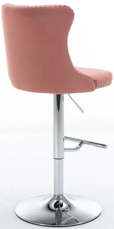 Modern Pink Velvet Swivel Barstools, Set of 2