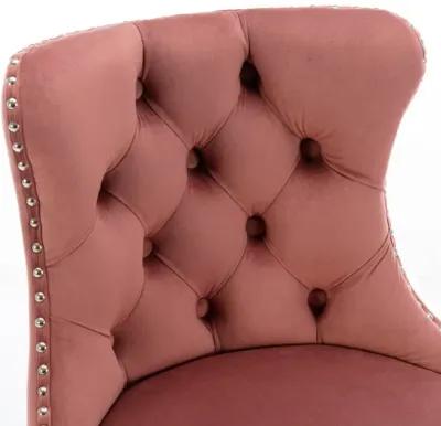 Modern Pink Velvet Swivel Barstools, Set of 2