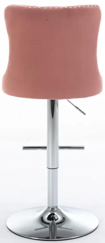 Modern Pink Velvet Swivel Barstools, Set of 2