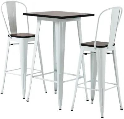 HOMCOM 3 Piece Industrial Dining Table Set, Bar Height Bar Table and Chairs Set with Footrests for Bistro, Pub, White and Brown