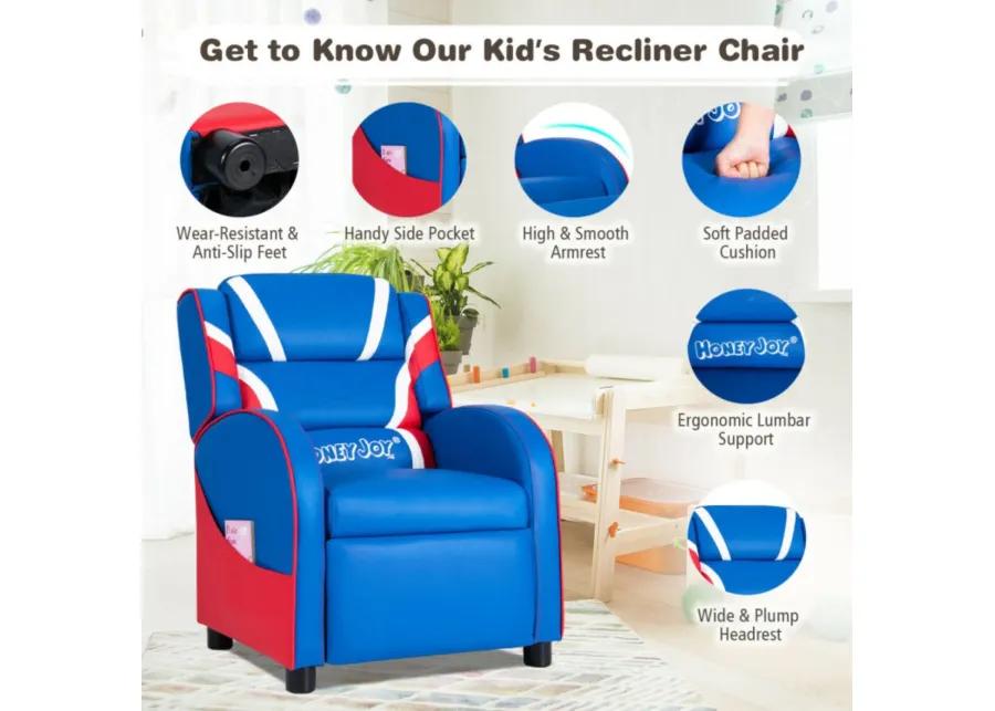 Kids Leather Recliner Chair with Side Pockets