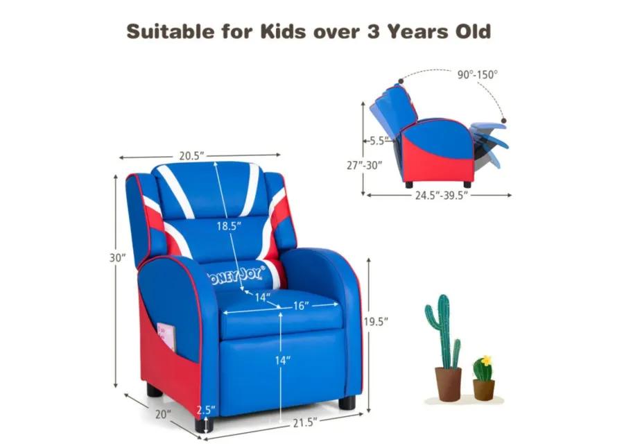 Kids Leather Recliner Chair with Side Pockets