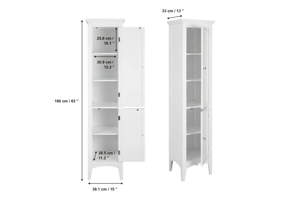 Teamson Home Glancy Two Shutter Doors Wooden Tall Tower Storage Cabinet White