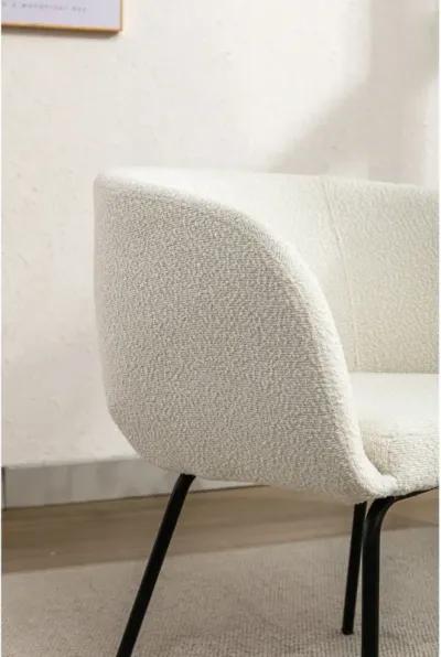 Set Of 2 Boucle Fabric Dining Chairs With Black Metal Legs, Ivory