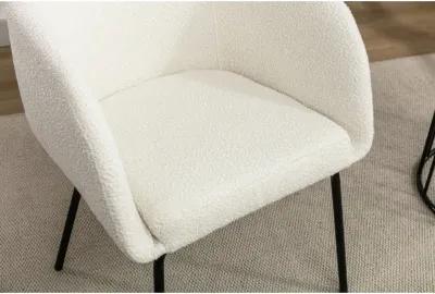 Set Of 2 Boucle Fabric Dining Chairs With Black Metal Legs, Ivory