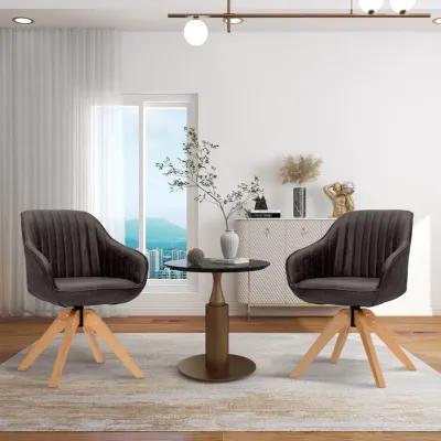 Modern Leathaire Set of 2 Swivel Accent Chair with Beech Wood Legs