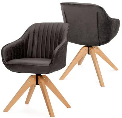 Modern Leathaire Set of 2 Swivel Accent Chair with Beech Wood Legs