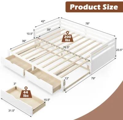 Extendable Twin to King Daybed with Trundle and 2 Storage Drawers