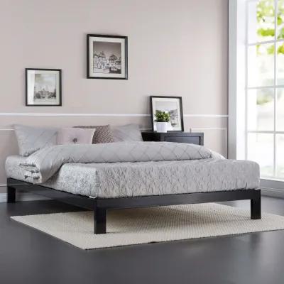 Hivvago King size Modern Black Metal Platform Bed Frame with Wood Slats