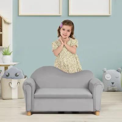 Ergonomic Foam Kids Sofa with Inner Toy Storage Chest, Velvet Kids Couch with Soft Arms, Children's Lounge Furniture