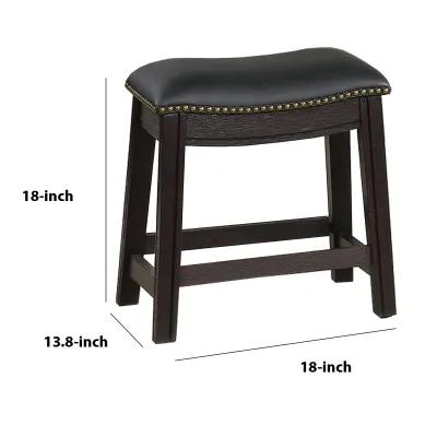 Curved Leatherette Stool with Nailhead Trim, Set of 2, Black-Benzara