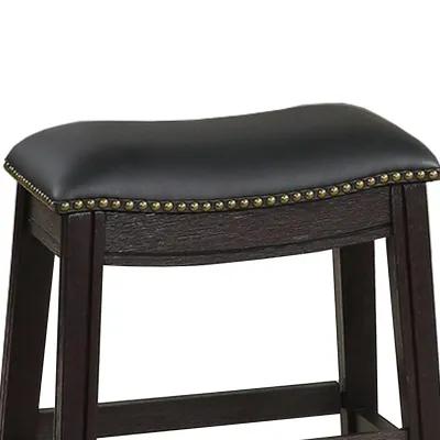 Curved Leatherette Stool with Nailhead Trim, Set of 2, Black-Benzara