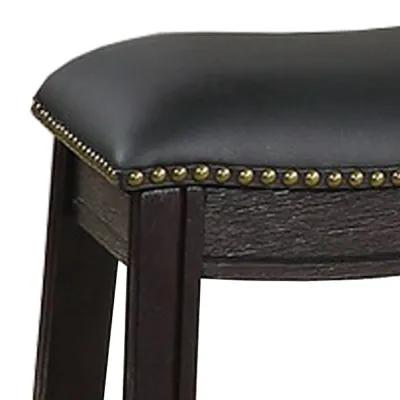 Curved Leatherette Stool with Nailhead Trim, Set of 2, Black-Benzara