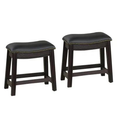 Curved Leatherette Stool with Nailhead Trim, Set of 2, Black-Benzara