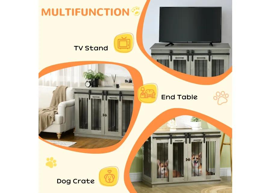 Gray Multifunctional Pet Furniture: Large Dog Crate End Table