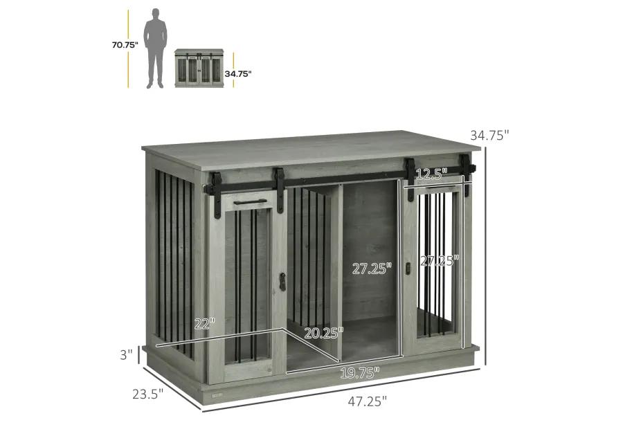 Gray Multifunctional Pet Furniture: Large Dog Crate End Table