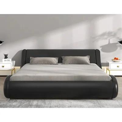 Hivvago Queen Modern Black Faux Leather Upholstered Platform Bed Frame with Headboard