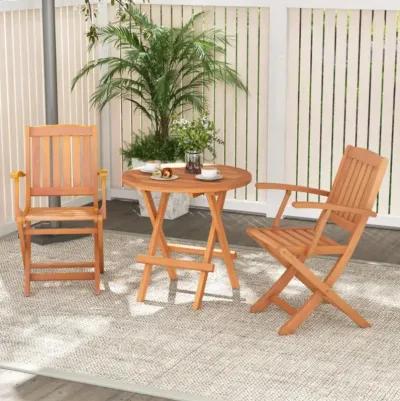 Hivvago Patio Wood Folding Chair Set of 2 with Armrests and Slatted Seat