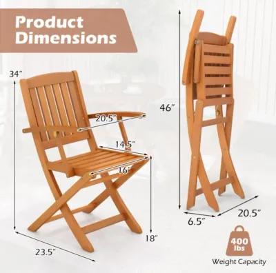 Hivvago Patio Wood Folding Chair Set of 2 with Armrests and Slatted Seat