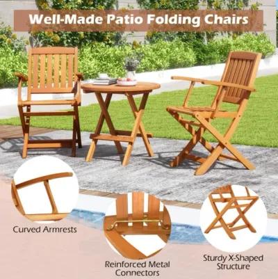 Hivvago Patio Wood Folding Chair Set of 2 with Armrests and Slatted Seat