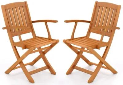 Hivvago Patio Wood Folding Chair Set of 2 with Armrests and Slatted Seat