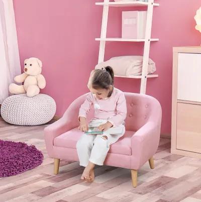 Cozy Children Sofa Couch Sturdy Wood 2 Seat Armrest Chair Kids Pink