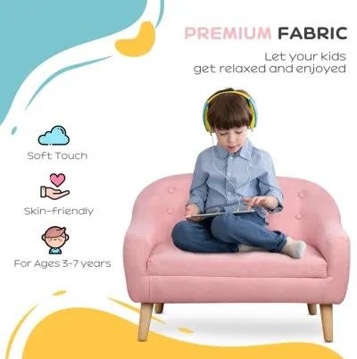 Cozy Children Sofa Couch Sturdy Wood 2 Seat Armrest Chair Kids Pink