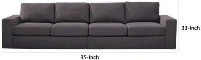 Brody 120 Inch Modern 4 Seater Sofa with Padded Cushions, Dark Gray Fabric-Benzara