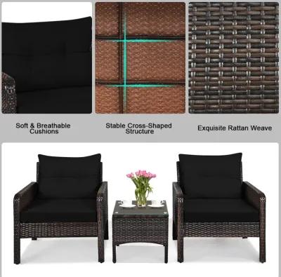 3 Pieces Outdoor Patio Rattan Conversation Set with Seat Cushions