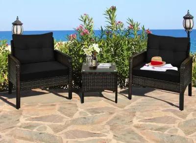 3 Pieces Outdoor Patio Rattan Conversation Set with Seat Cushions