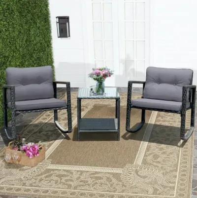 Hivvago 3 Pieces Cushioned Patio Rattan Set with Rocking Chair and Table