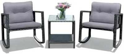 Hivvago 3 Pieces Cushioned Patio Rattan Set with Rocking Chair and Table