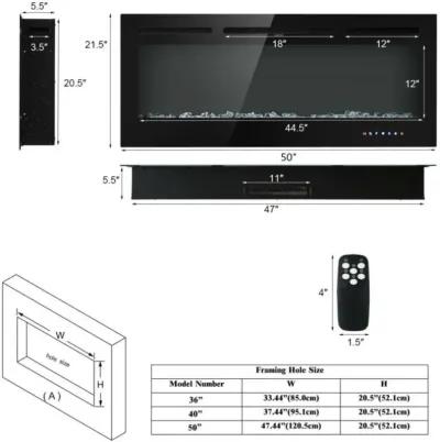 Hivvago 50 Inch Recessed Electric Insert Wall Mounted Fireplace with Adjustable Brightness