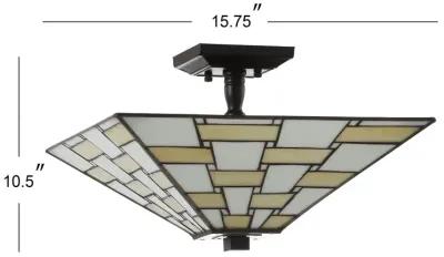 Jason 15.7" Tiffany-Style Glass/Metal LED Semi-Flush Mount, White/Cream