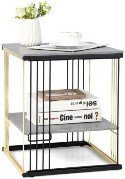 Hivvago 2-Tier Metal Square Side End Table with Removable Shelf-Gray