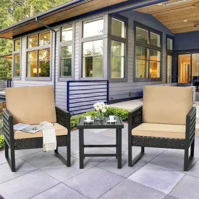 3 Pieces Patio Rattan Bistro Cushioned Furniture Set