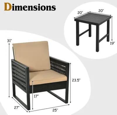 3 Pieces Patio Rattan Bistro Cushioned Furniture Set