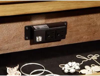 Cottage Style Weathered Elm 1 Piece Nightstand Ball Bearing Metal Glide USB Charger/Power Outlet