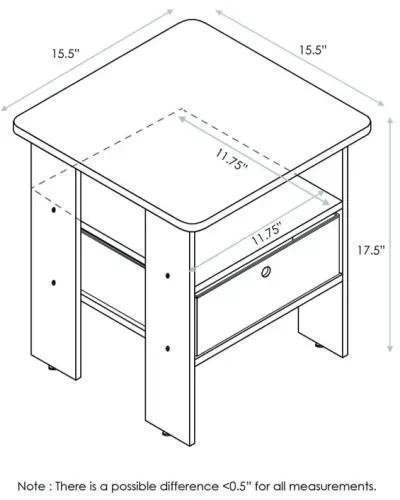 Furinno Andrey End Table Nightstand with Bin Drawer, Sonoma Oak/Ivory