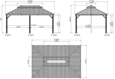 MONDAWE 12x18ft Hardtop Gazebo, Wooden Coated Aluminum Frame Canopy with Galvanized Steel Double Roof, Outdoor Permanent Metal Pavilion with Curtains and Netting for Patio, Deck and Lawn(Wood-Looking)