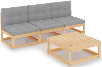 vidaXL 4 Piece Garden Lounge Set with Cushions Solid Pinewood