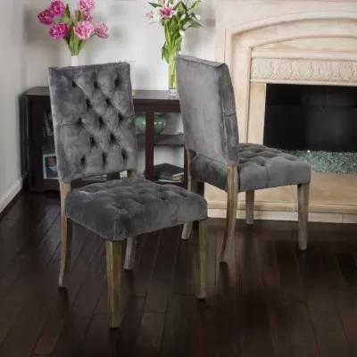 Elegant Button-Tufted Upholstered Dining Chairs with Weathered Legs