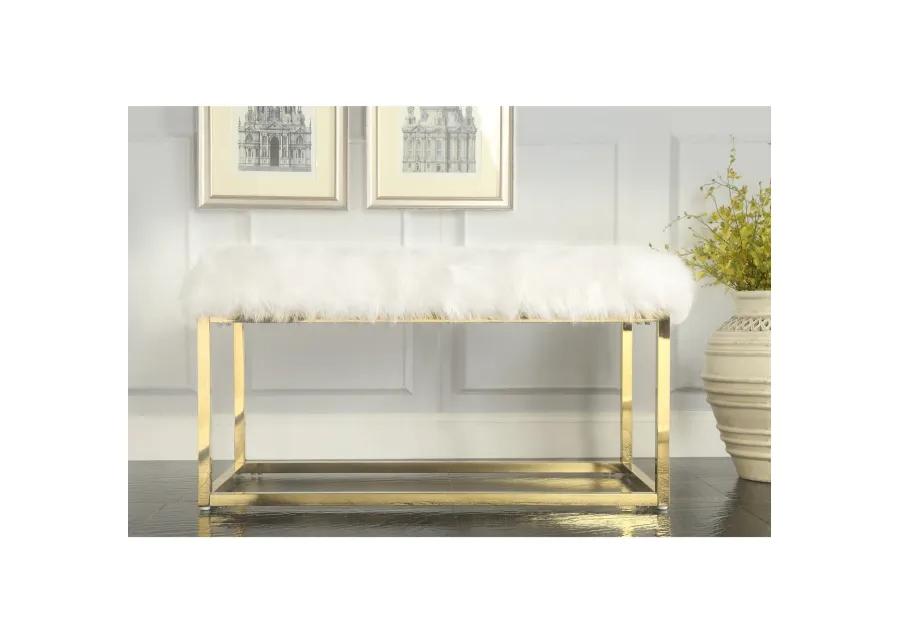 Inspired Home Willard Faux Fur Ottoman Bench