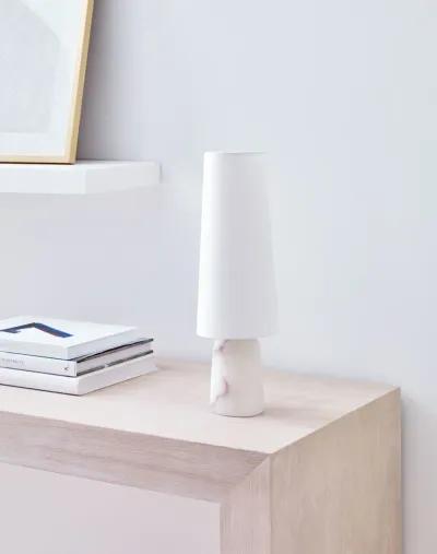 Jinny Medium Table Lamp in Alabaster with Linen Shade