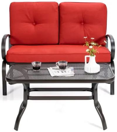 2 Pieces Patio Outdoor Cushioned Coffee Table Seat-Red